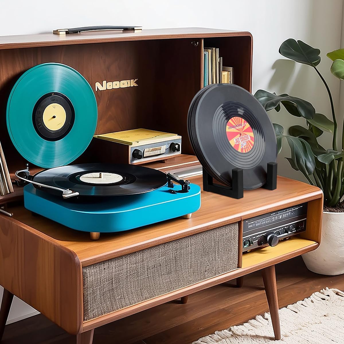 Vinyl Record Holder Stand, Metal Easel Display Stand, Iron Picture Stand for Display, Black LP Record Display Stand, Plate Holder Picture Stands for Display, Retro Style Album Holder (1 in Black)