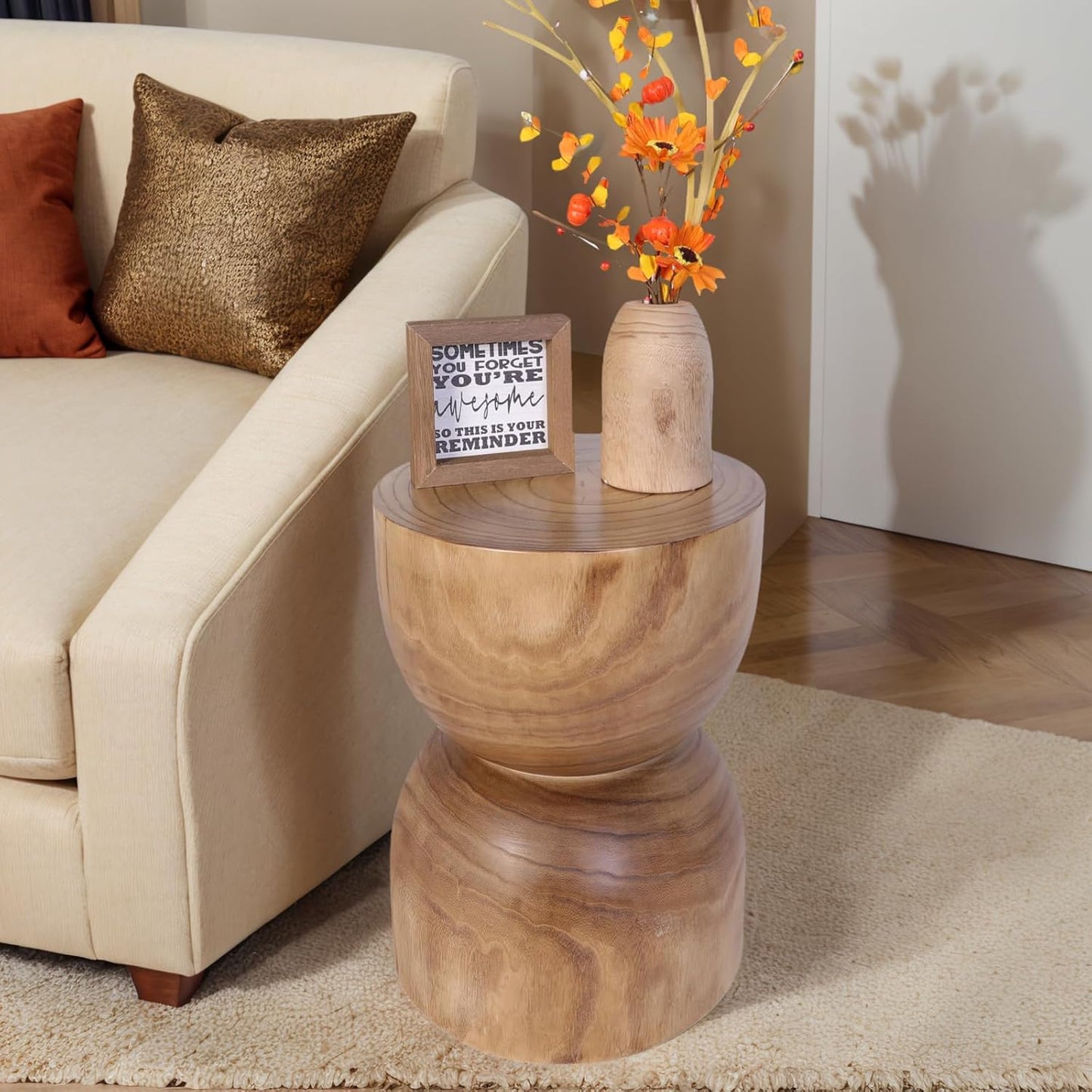 TORMAYS HOME Small Solid Wood Stump Side Table 15.8” H x 11.8” Dia, Handmade Natural Tree Stump Accent Table, Rustic Farmhouse End Table for Small Spaces, Fully Assembled