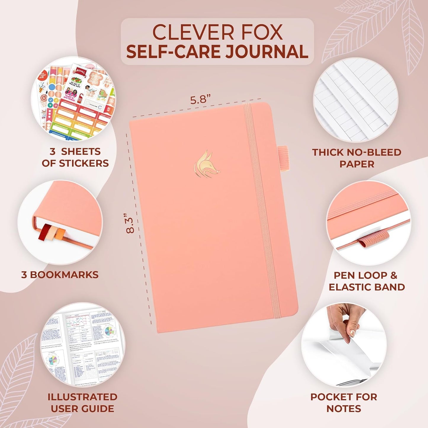Clever Fox Self-Care Journal – Daily Reflection Notebook – Mental Health & Personal Development Planner, Meditation & Mood Log, A5 (Light Pink)
