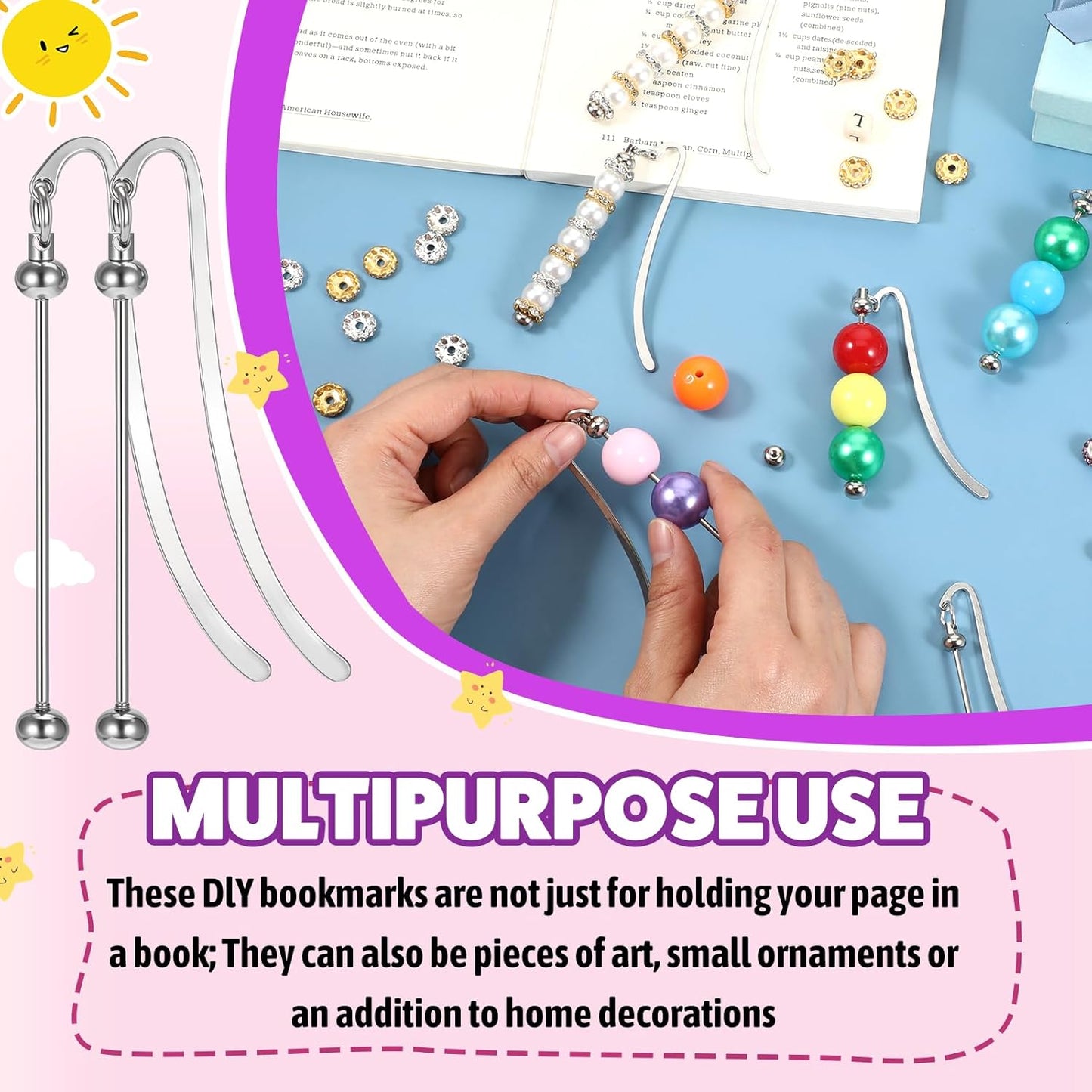 20Pcs Beadable Bookmarks, Beadable Metal Bookmark DIY Blank Bookmark Bar for Craft Jewelry Pendant Charm Gift Book Lovers Student Teacher Office Supplies(Silver)