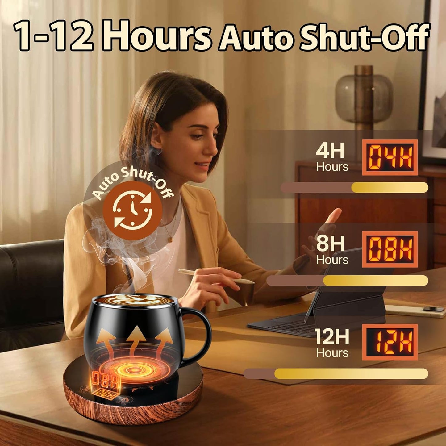 Coffee Mug Warmer for Desk with Auto Shut Off, Coffee Warmer for Desk with Auto Shut Off 2 Temperature Settings& 12 Hours Timer