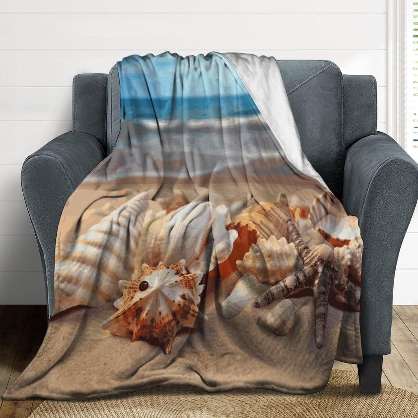 Seashells on The Sandy Beach Blanket Super Soft Lightweight Throw Blanket Cute Cozy Warm Bed Blanket Decorative Fuzzy Blanket All-Season Home Decor Gift for Sofa Couch Living Room 60"*80"（150*200cm）