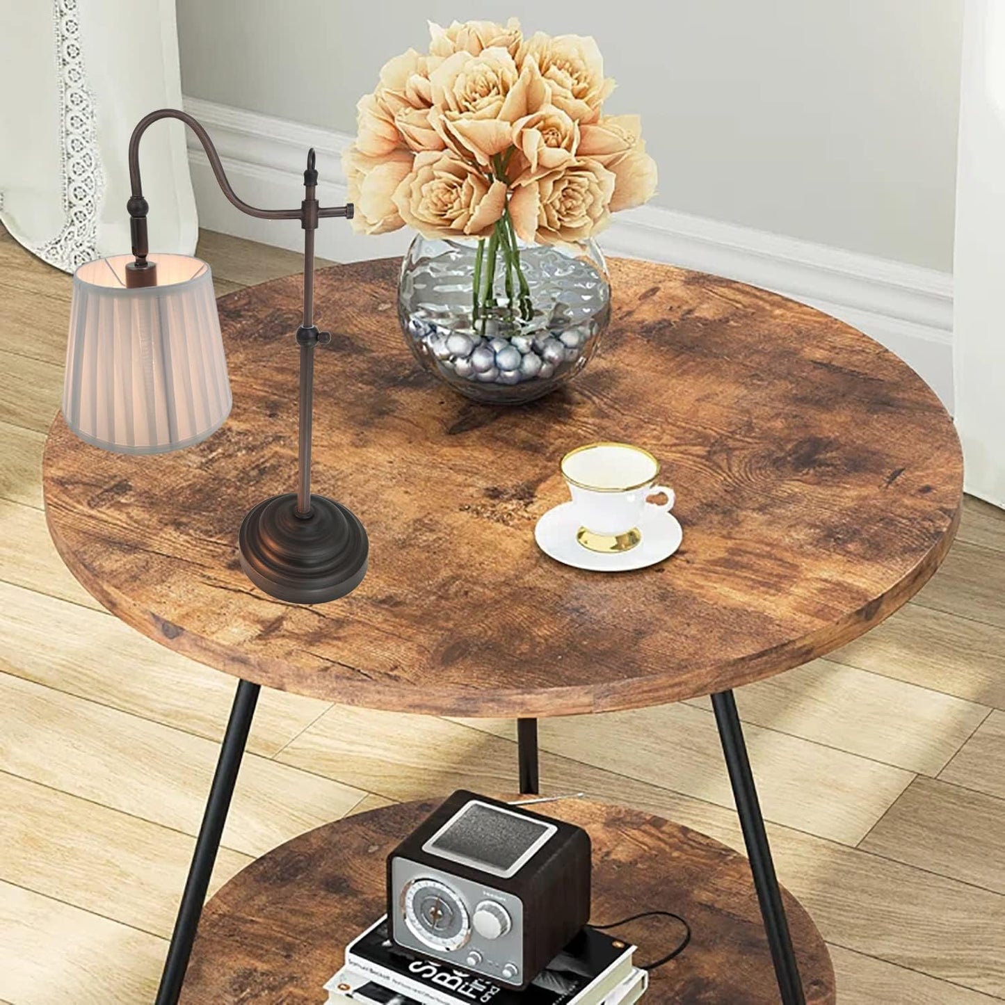 Farmhouse Table Lamps for Living Room, Vintage Swing Arm Desk Lamp with Adjustable Height, Industrial Bedside Reading Pleated Light for Bedroom, E26