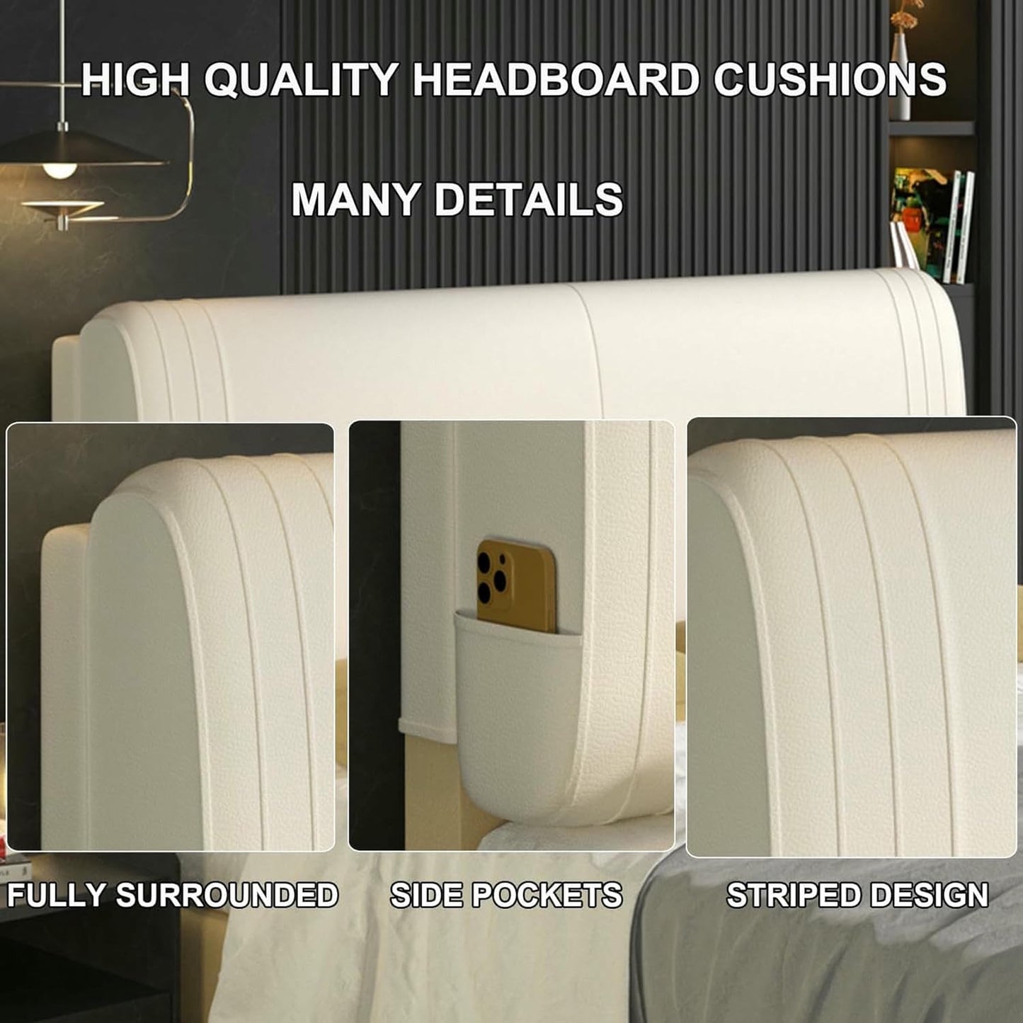Upholstered Wall Mounted Headboard Cushion Solid Color Pillowboard Bed Rest Pillow Lumbar Support Backrest Removable Bedside Pillow for Home Dorm,Gray1,Paste/59x23x2In
