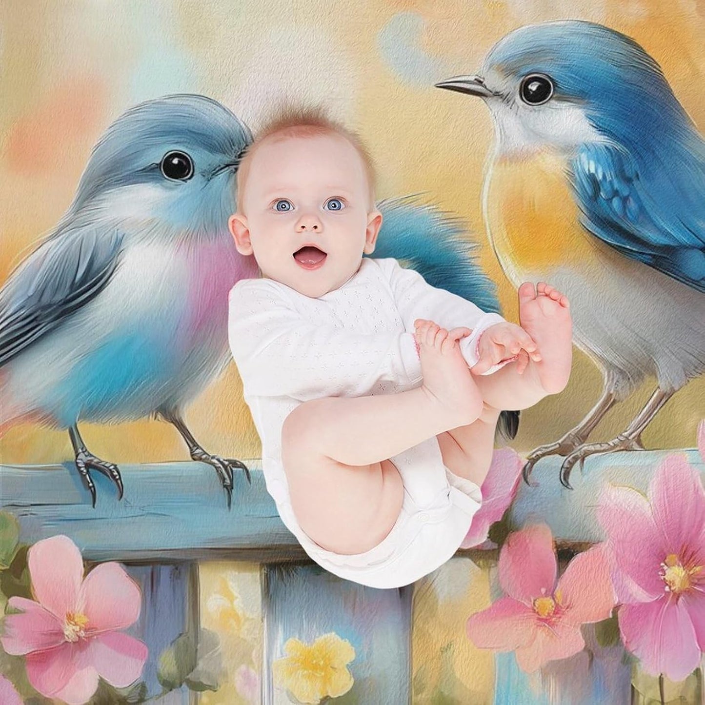 Blue Birds Throw Blanket for Couch Bed Plush Cozy Fuzzy Flannel Blanket for All Season 66"x90"