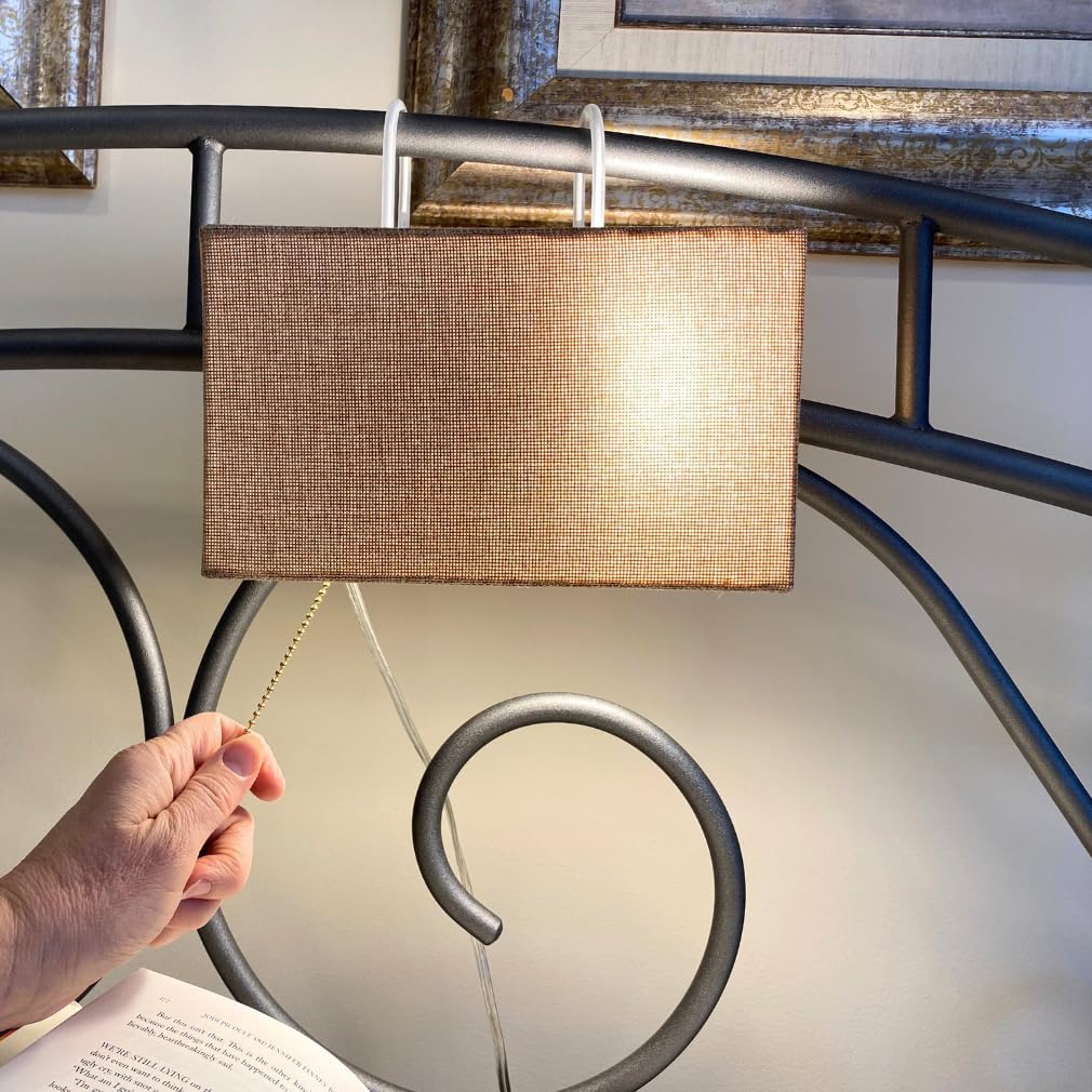 Evelots Bed Headboard Reading Lamp Book Light -Soft Reading Light Lamp for Bedroom with Tan Rectangle Shade - 2 Size Hooks to Fit Most Beds