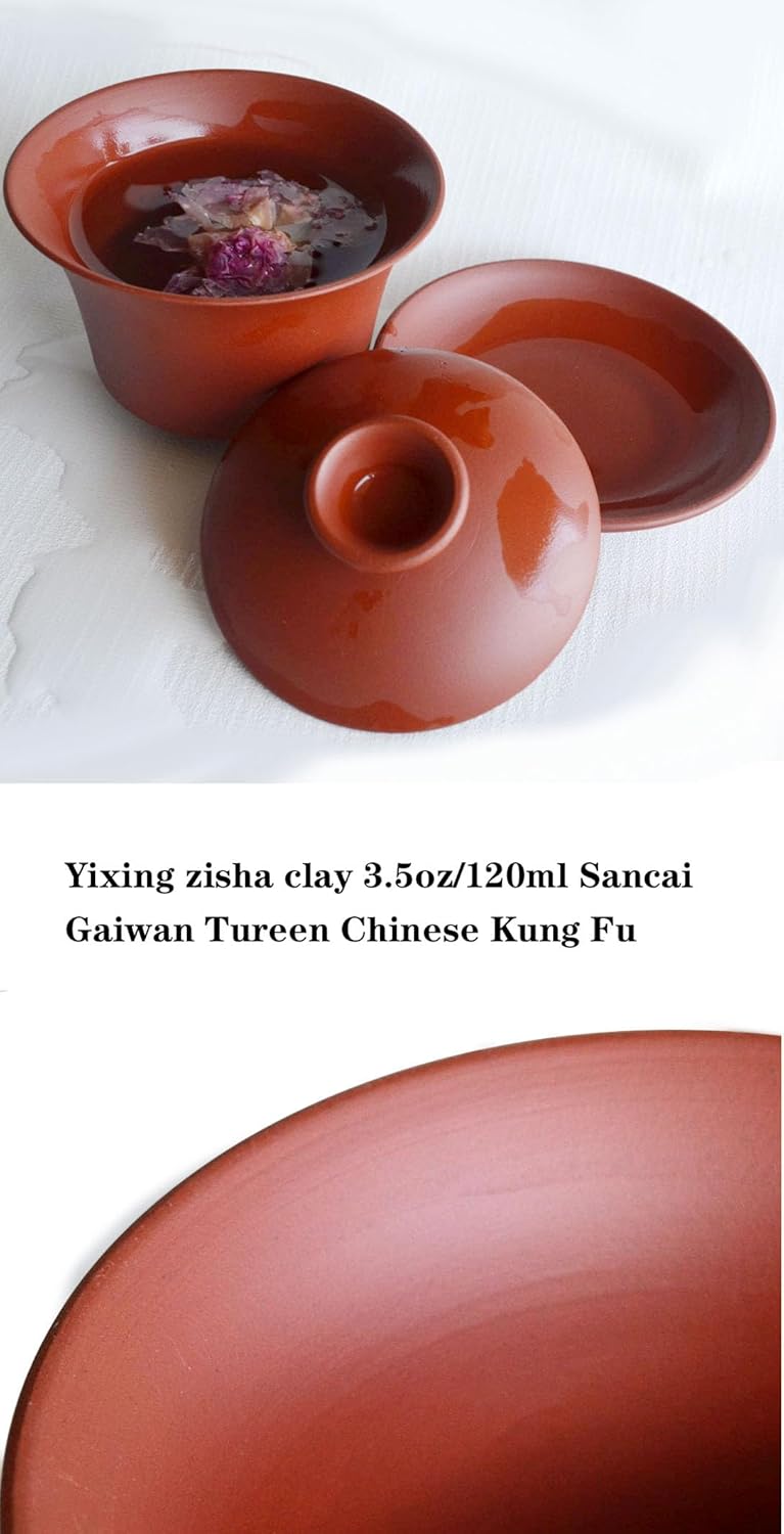 Gaiwan Teacup Kungfu Tea bowl Zisha Red Clay black 4oz/130ml Cup Sancai Saucers (Red)