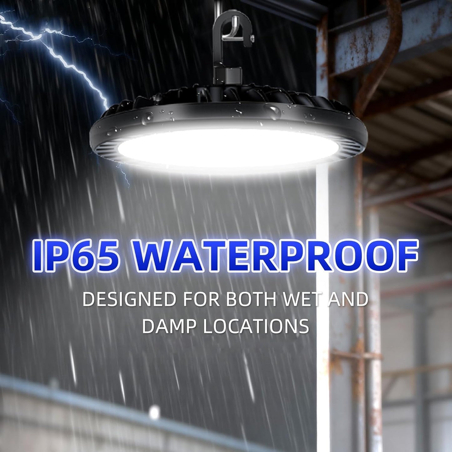 2 Pack LED High Bay Light 150W, 5000K UFO LED High Bay Light Fixture with US Plug [450W MH/HPS Equiv.] 120-277V, 19,500lm, IP65 Commercial Warehouse Area Light for Wet Location