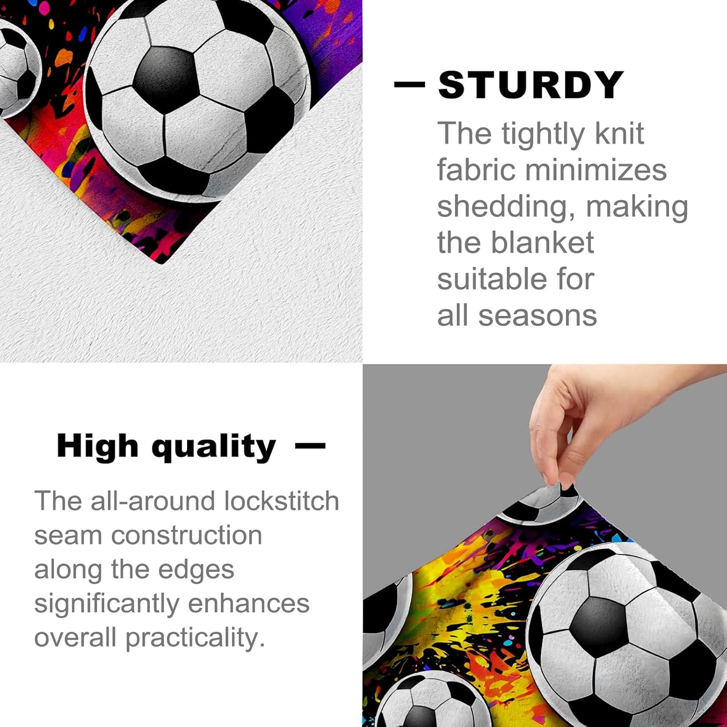 Soccer Blanket for Sports Lovers and Fans, Colorful Splash Flannel Blankets, Players Team Soccer Gifts, Soft Warm Cozy Throws for Sofa Couch Bed Living Room Bedroom Home Decor 60" x 50"