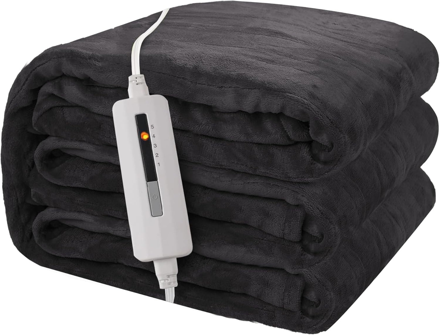 Electric Heated Blanket 50"x60" Throw Size Flannel Heated Blanket, Cozy & Warm for All Night, 5 Heat Settings & 3 Hours Auto Off, Machine Washable, Iron Grey