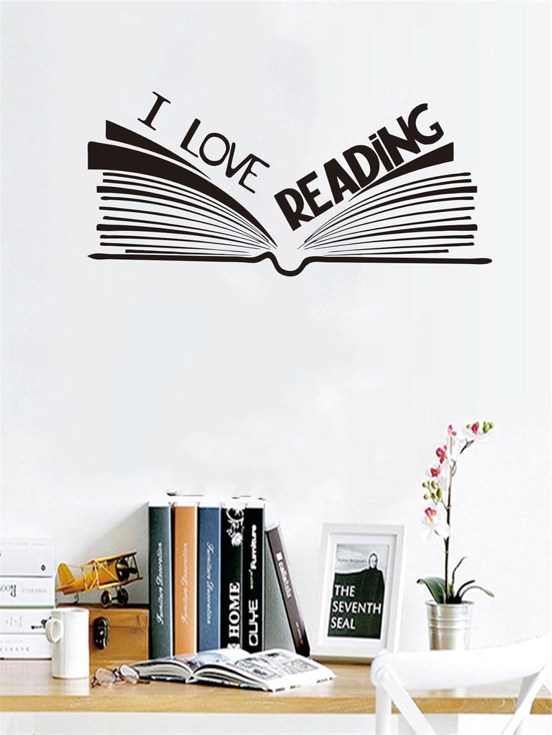 Inspiring Library Reading Wall Decal: Foster Learning and Creativity with Inspirational Quotes - Ideal for Classroom, Kids' Bedrooms, and Study Areas - Size: 10"x23" inches (Black-JZY107-Love reading)