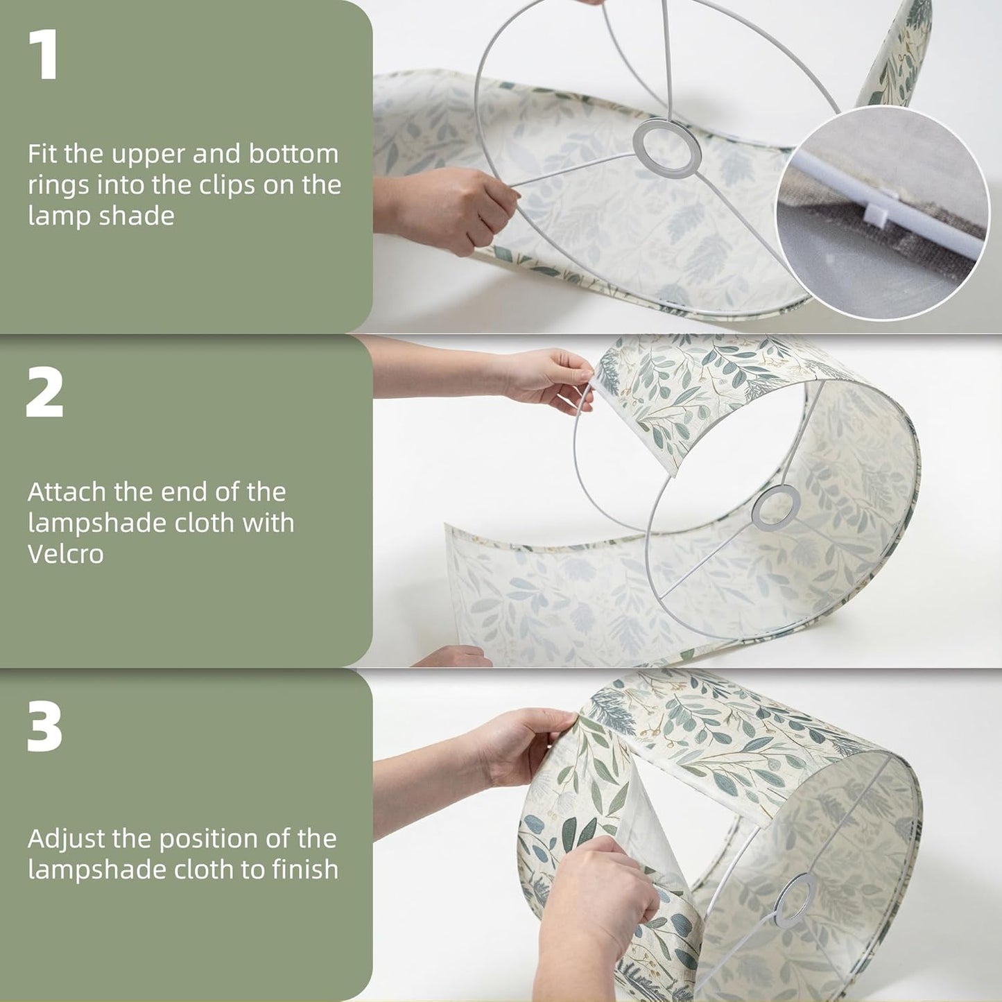 Drum Lamp Shade 13 x 13 x 10 inch, Sage Green Botanical Print Linen Lampshade Replacement for Table Lamps & Floor Lamps, E26 E27 Compatible Spider Fitter Lamp Shade for Bedroom Living Room