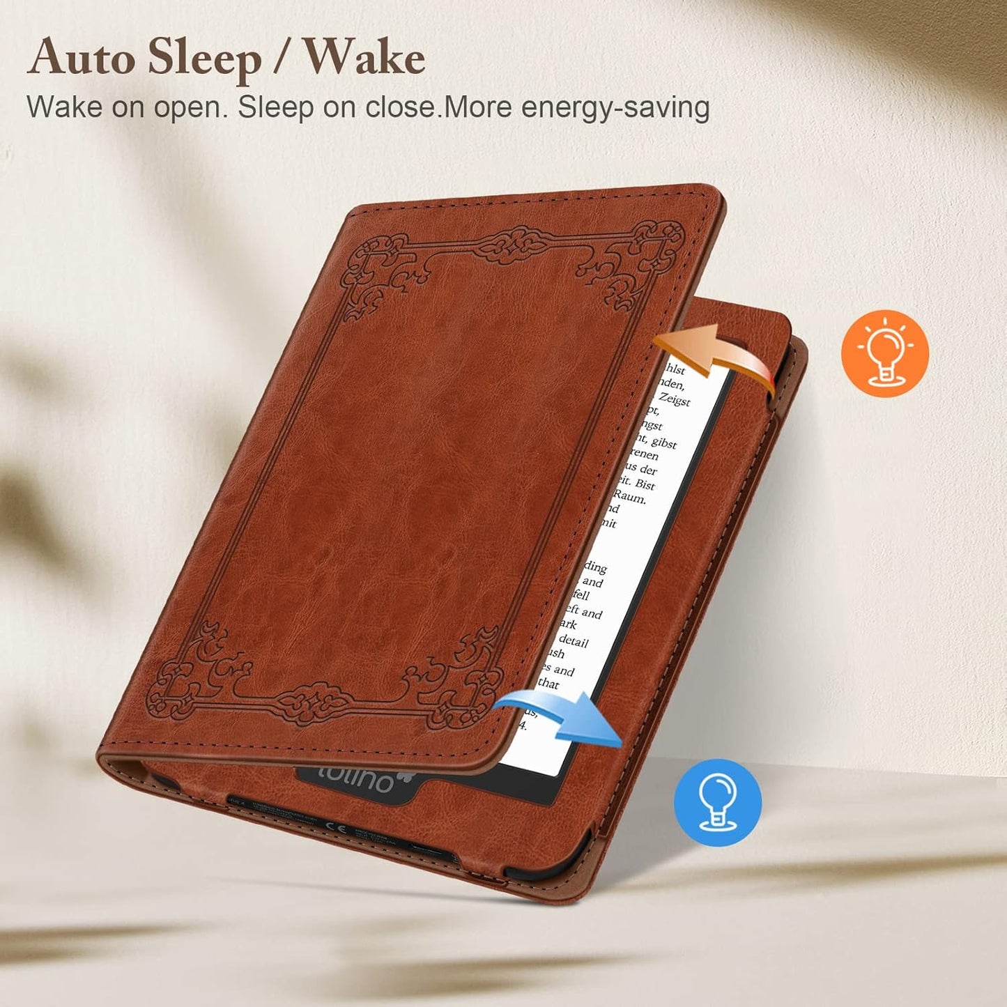 Fintie Stand Case for 6" Kobo Clara Colour (2024) /Clara BW (2024) /2E (2022) eReader - Premium PU Leather Protective Cover Auto Sleep/Wake with Card Slot and Hand Strap, Brown