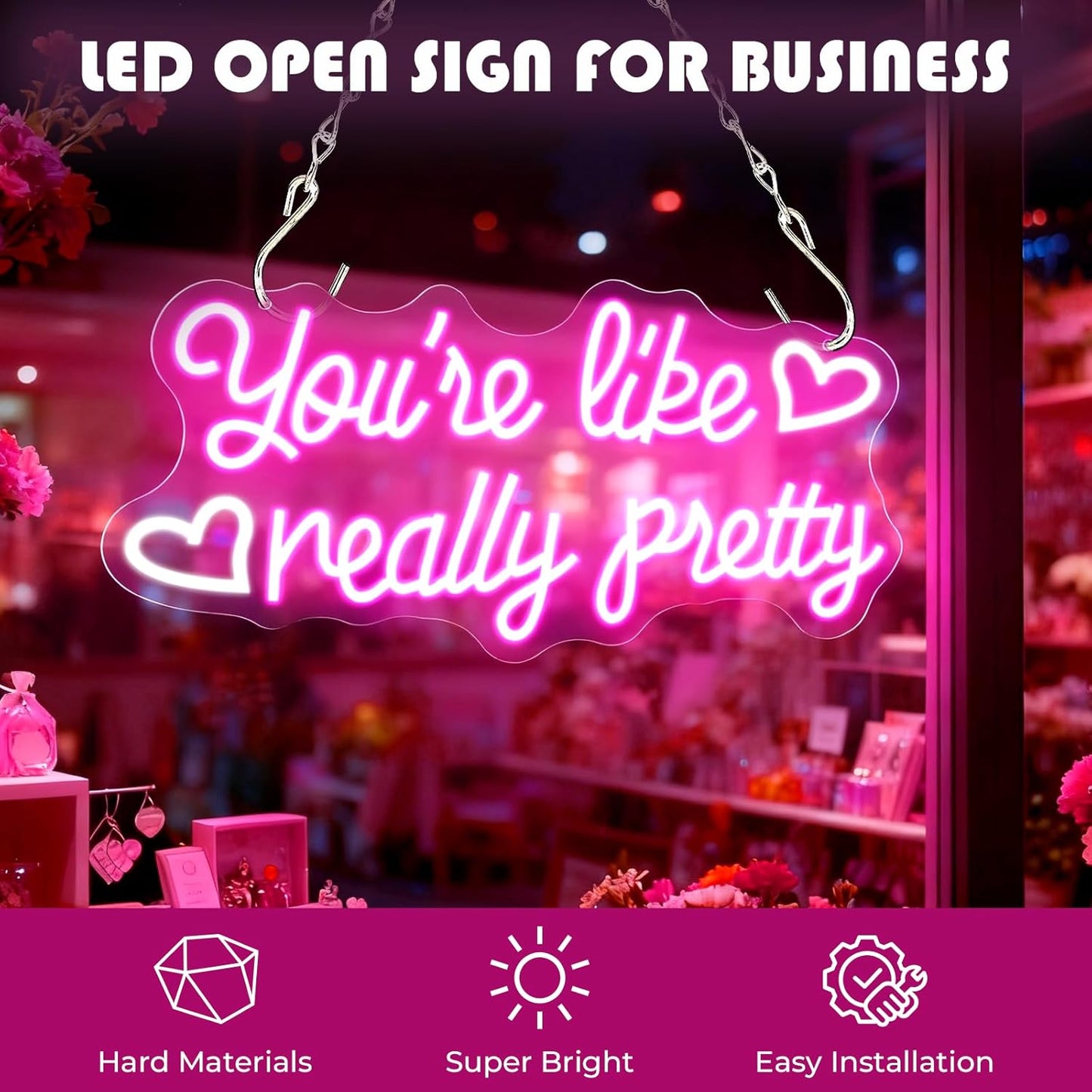 You're Like Really Pretty Neon Sign, 16.5 * 7.8 Inches Led Sign, Neon Signs for Wall Decor with Dimmable Switch, USB Power Light up Sign, Pink Neon Lights for Teen Girls Bedroom, Salon, Party