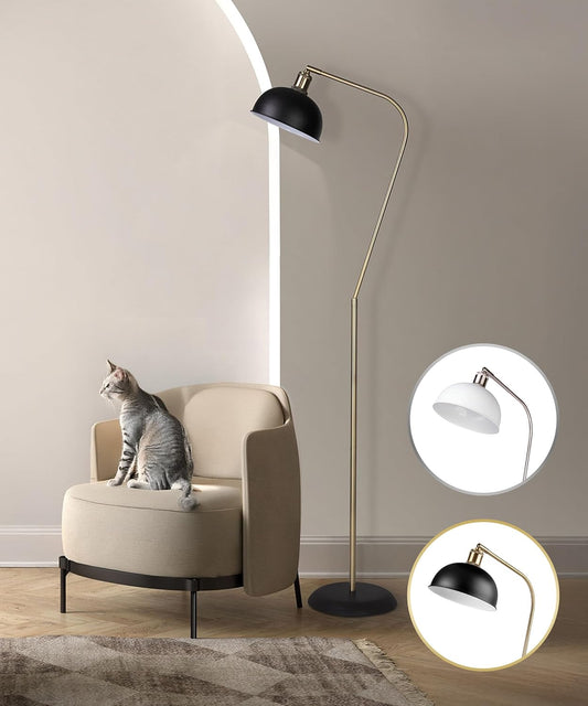 HarvestLand Halo Brass Floor Lamp Standing Reading Lamps Solid Base, Reading Lamp for Living Room, Bedside Table or Over Chair Use, Reading Light Standing Lamp, Adjustable Pharmacy Floor Lamp- Black