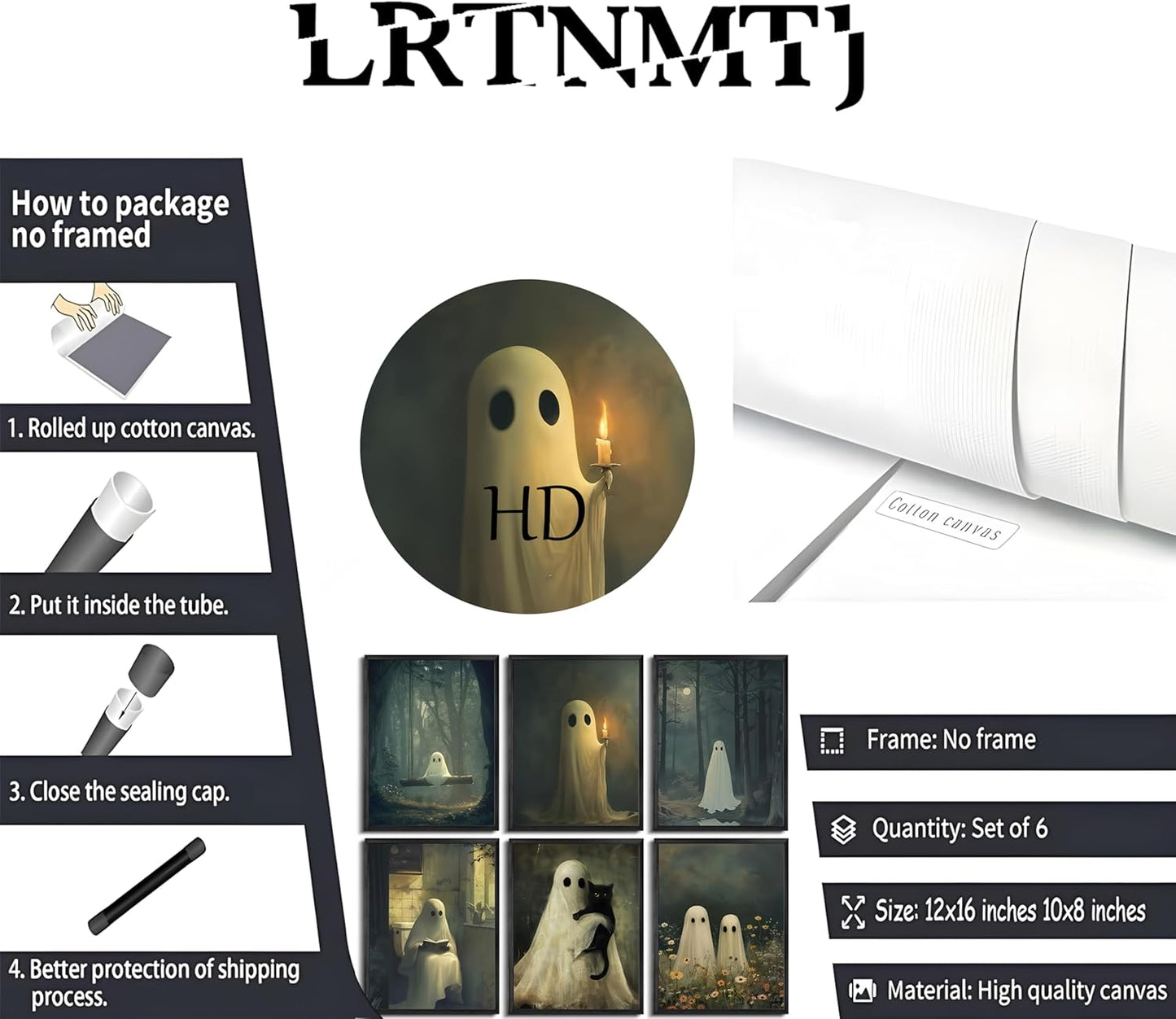 6Pcs Vintage Halloween Ghost Wall art Victorian Gothic Cute Candle Ghost Painting Picture Wall Decor Retro Horror Creepy Dark Academia Poster Print Artwork for Halloween Party Home Decoration