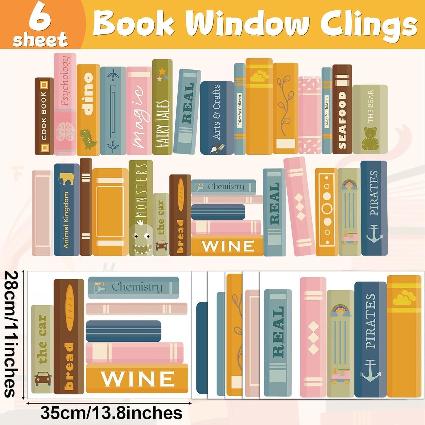 Back to School Window Clings Decorations Boho Book Window Stickers Reading Classroom Decor Inspirational Motivational Bookshelf Glass Decals for First Day of School Library Home Wall Supplies