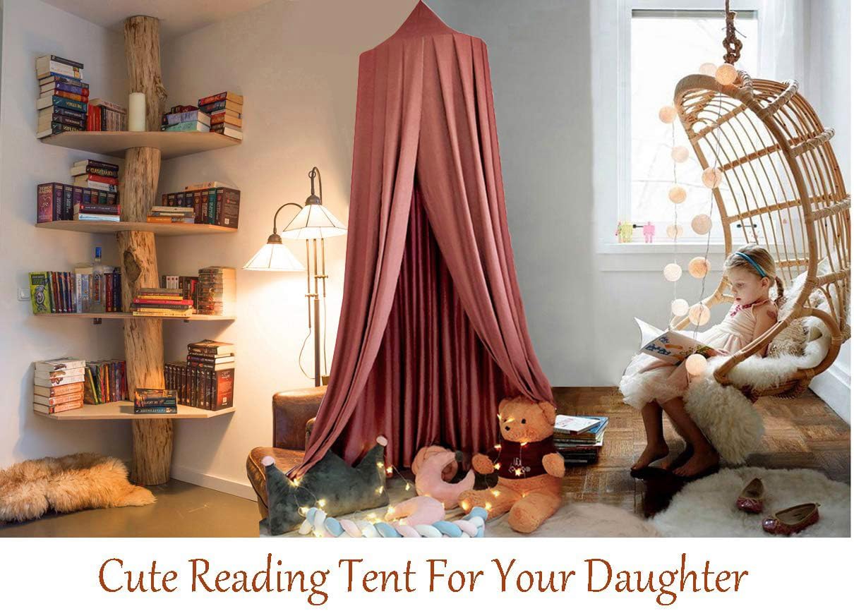 Princess Bed Canopy for Girls, Extra Large Hanging Canopy for Bed, Dreamy Play Tent for Girls Room Bedroom Decoration, Breathable Canopy Bed Curtain for Children Reading Nook - Rose Red