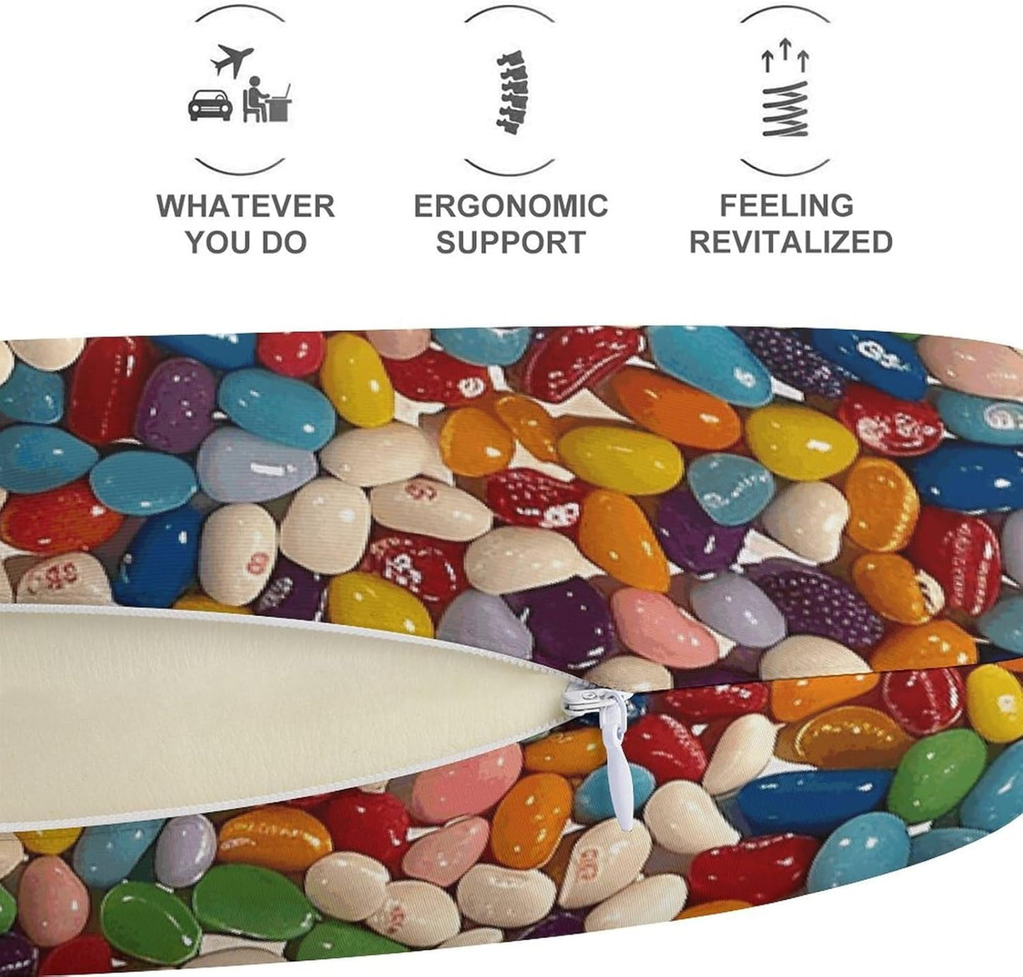 Assorted Jelly Beans Neck Pillow Memory Foam U Shaped Pillows Portable Pillows for Shoulder Travel Head Support Pillow with Concealed Zipper for Airplane Car Home Office