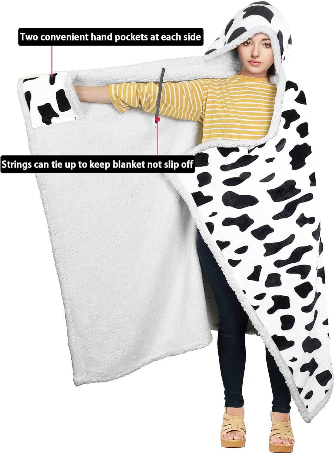 Wearable Hooded Blanket, Warm Cozy Soft Poncho Blanket Wrap, Fleece Cuddle Throw Cape with Hand Pocket, Gifts for Women Father Mom