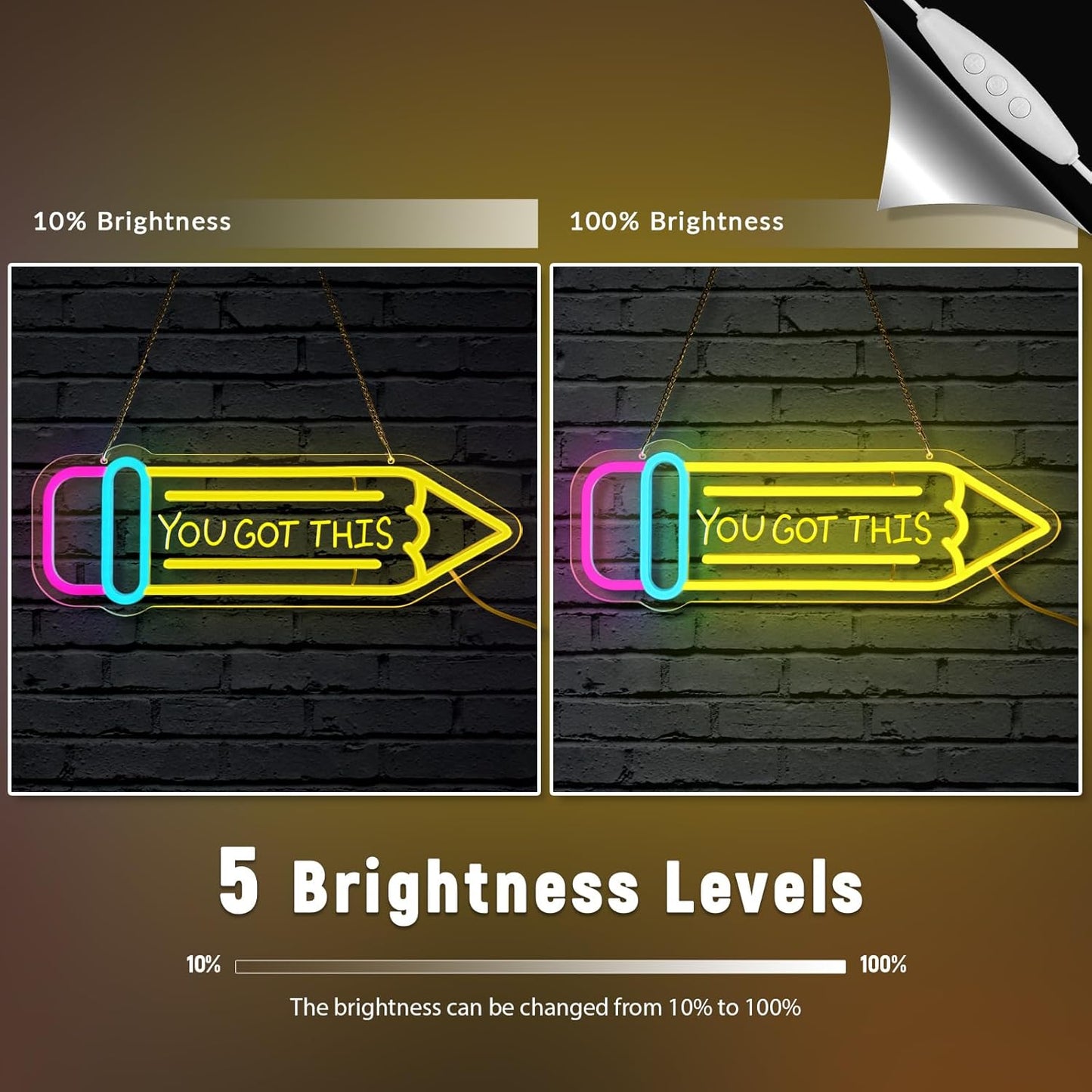 Pencil Neon Sign Dimmable Motivational Led Neon Light for Wall Decor USB Powered LED Sign for Inspirational Classroom Office Library Kids Wall Art Bedroom Classroom Backdrop Sign
