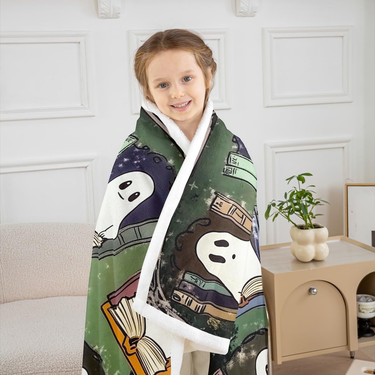 Erosebridal Cartoon Ghost Fleece Blanket Halloween Decorations Gothic Sherpa Blanket 50"x60" | Reading Books Ghost Funny Silhouette Fuzzy Plush Throw