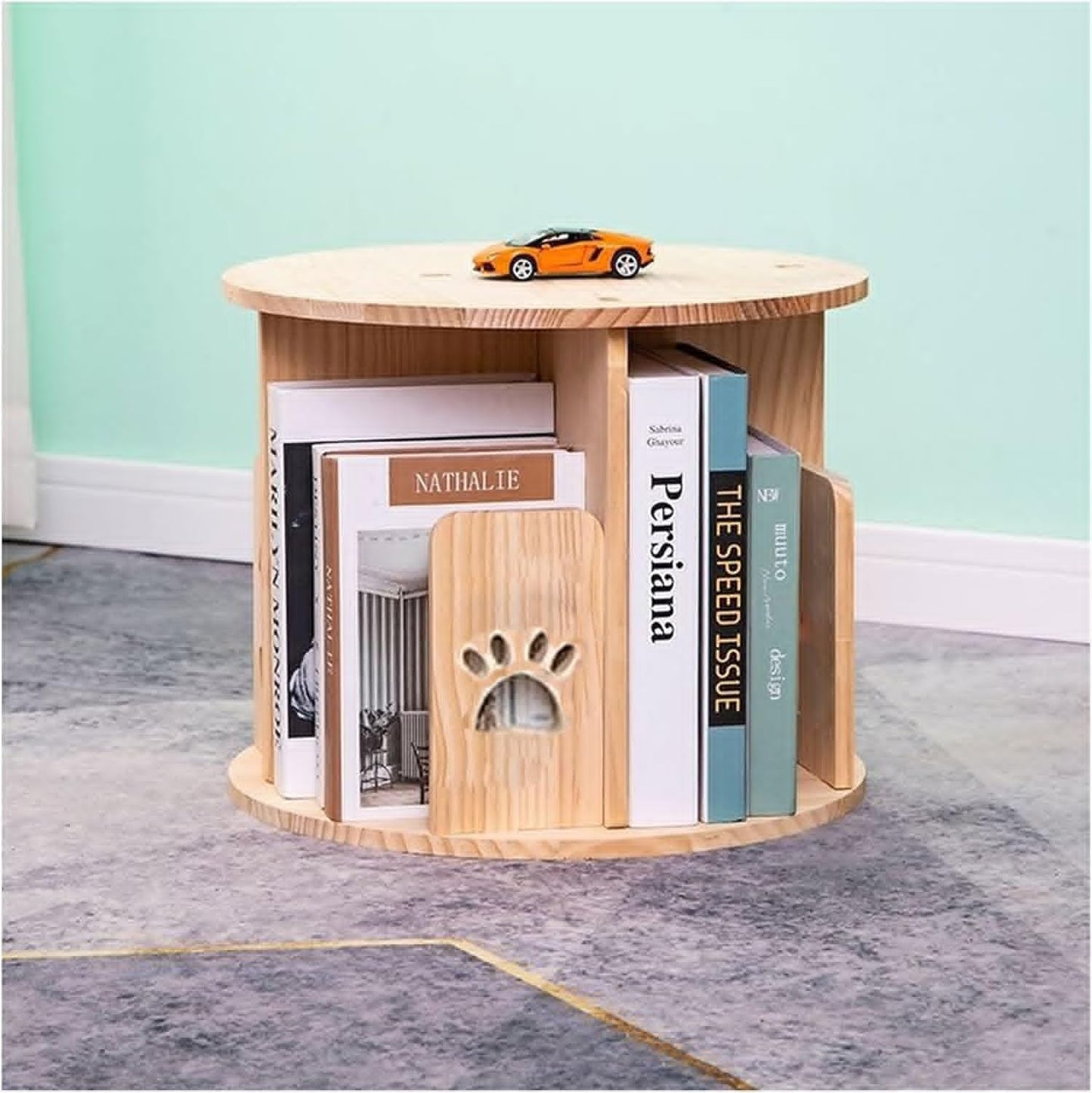 Rotating Bookshelf Tower - Wooden Spinning Bookcase for Home & Office, Single Layer Storage Display Rack, Ideal for Study Room & Organization