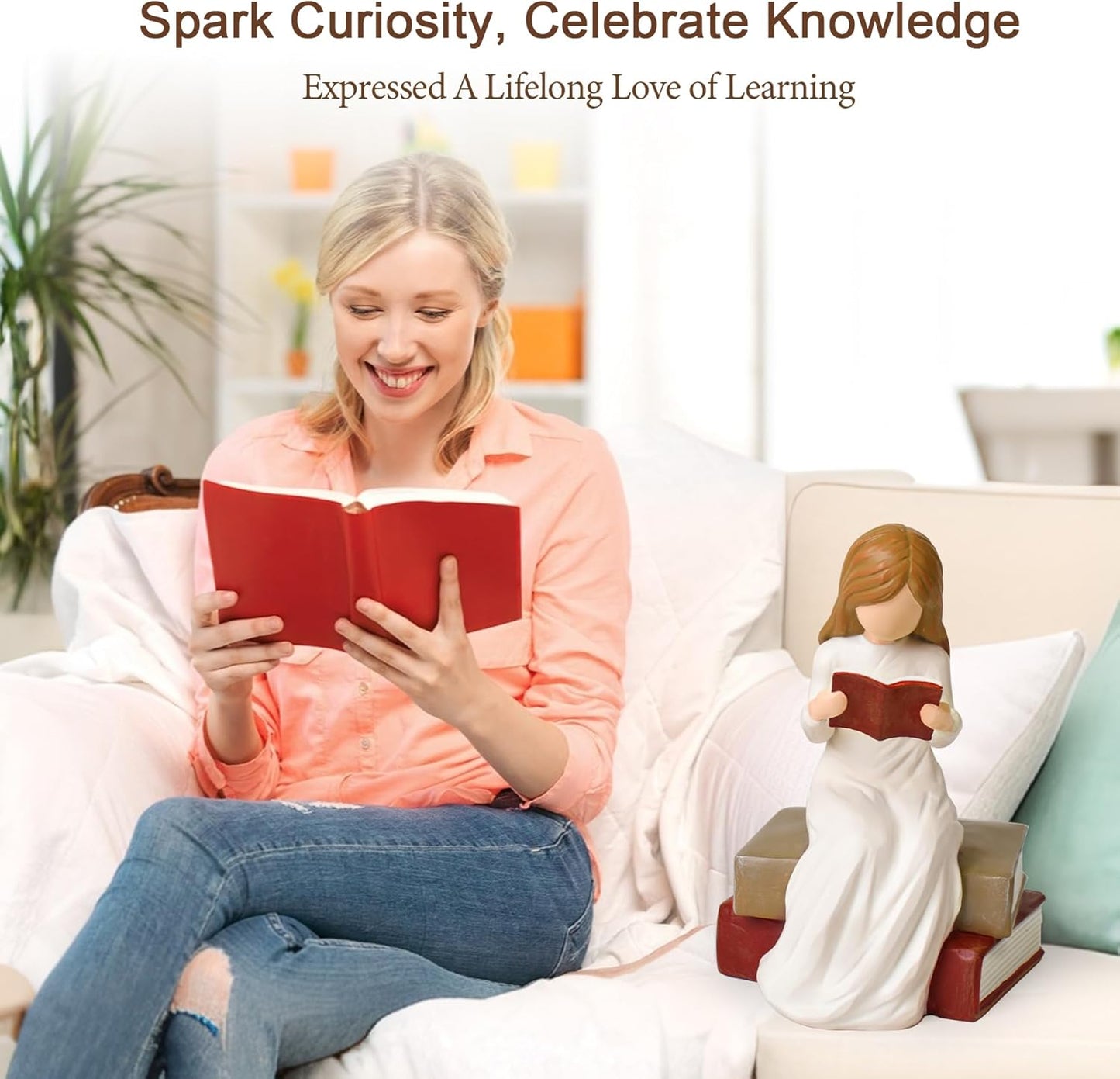Cuayaes Gifts for Readers Book Lovers Women, Graduates, Students, Teachers, Caregivers, Bookshelf Decor Hand-Painted Sculpted Aesthetic Reading Figurines for Home Library Office Desk