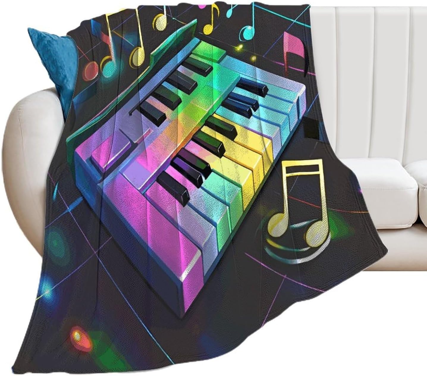 Colorful Piano Keyboard Music Note Blanket Super Soft Lightweight Throw Blanket Cute Cozy Warm Bed Blanket Decorative Fuzzy Blanket All-Season Home Decor Gift for Sofa Couch Living Room 40"*50" （100*1