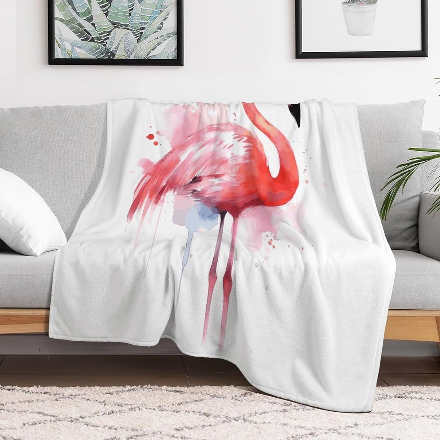 Pink Flamingo Watercolor Blanket Super Soft Lightweight Throw Blanket Cute Cozy Warm Bed Blanket Decorative Fuzzy Blanket All-Season Home Decor Gift for Sofa Couch Living Room 60"*80"（150 * 200cm）