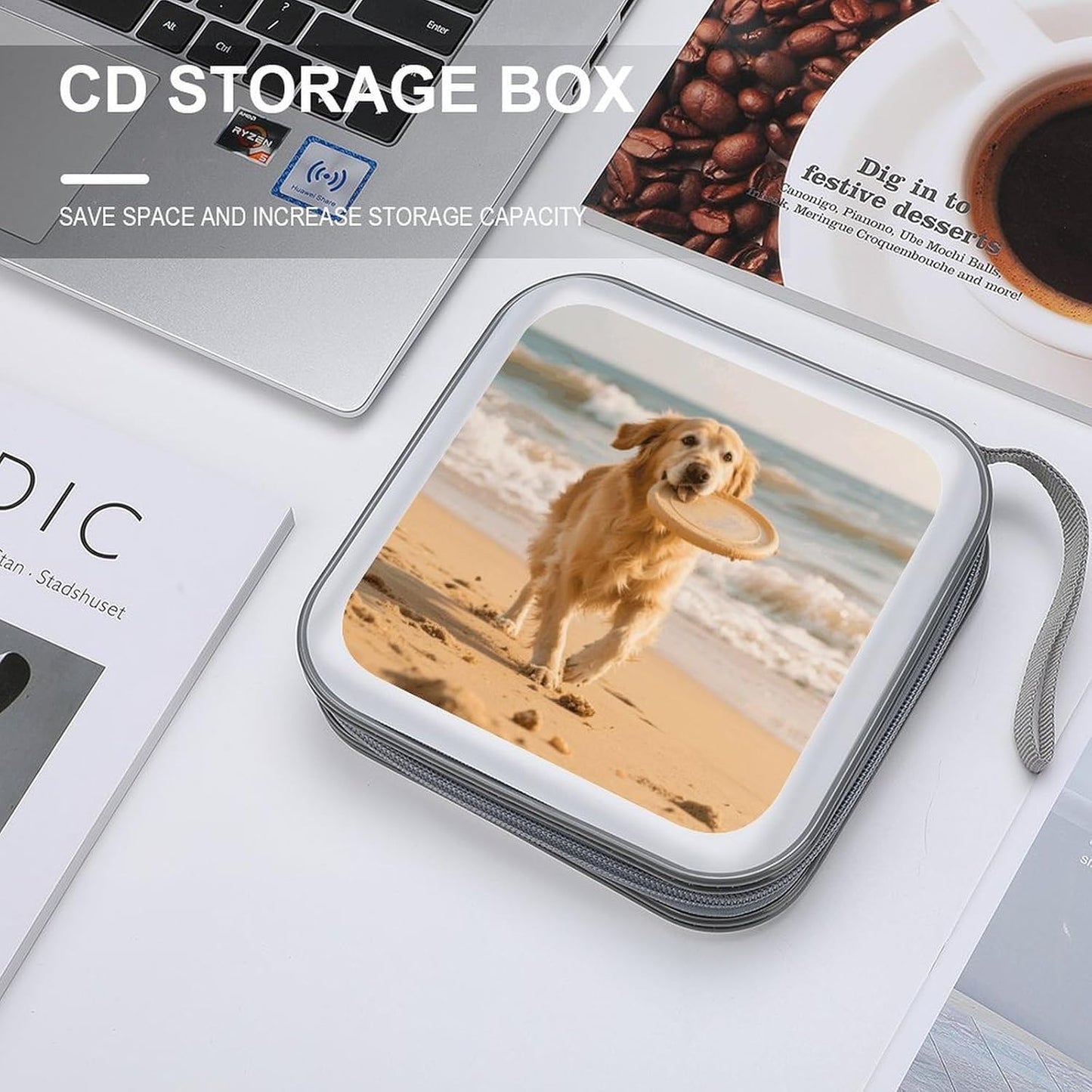 Golden Retriever Dog CD Case Portable Zipper CD Case 40 Capacity Hard Plastic DVD Cases Holder Large Storage Disc Wallet Bag for Car Home Travel DVD Collection Bag