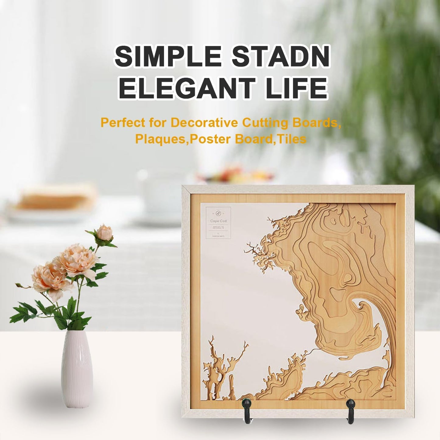 Pack of 3 large 8-inch metal square display board holders for displaying photo frame holders, decorative boards, books, photo holders, artwork
