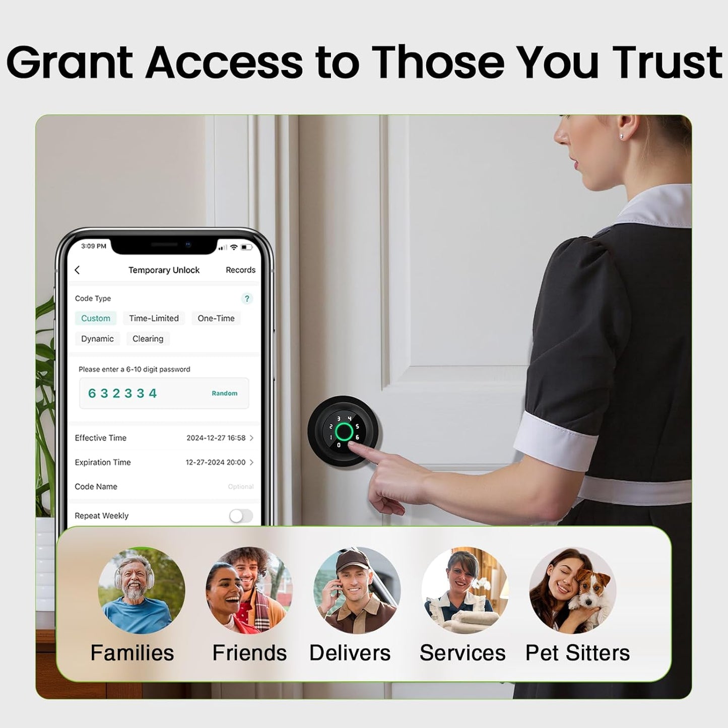 GHome Smart Fingerprint Door Lock, 4 in 1 Smart Fingerprint Door Knob with Keypad, App Control, Auto Lock, Biometric Door Knob with Lock for Bedroom, Apartment, Garage, Home & Office