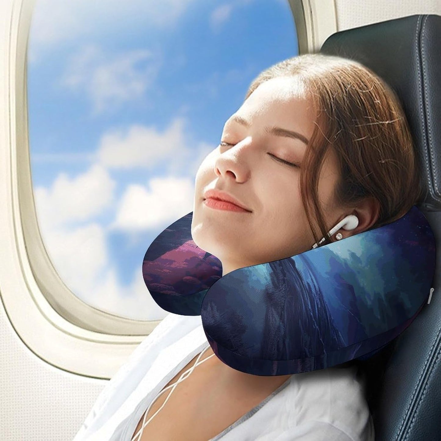 Northern Lights Neck Pillow Memory Foam U Shaped Pillows Portable Pillows for Shoulder Travel Head Support Pillow with Concealed Zipper for Airplane Car Home Office