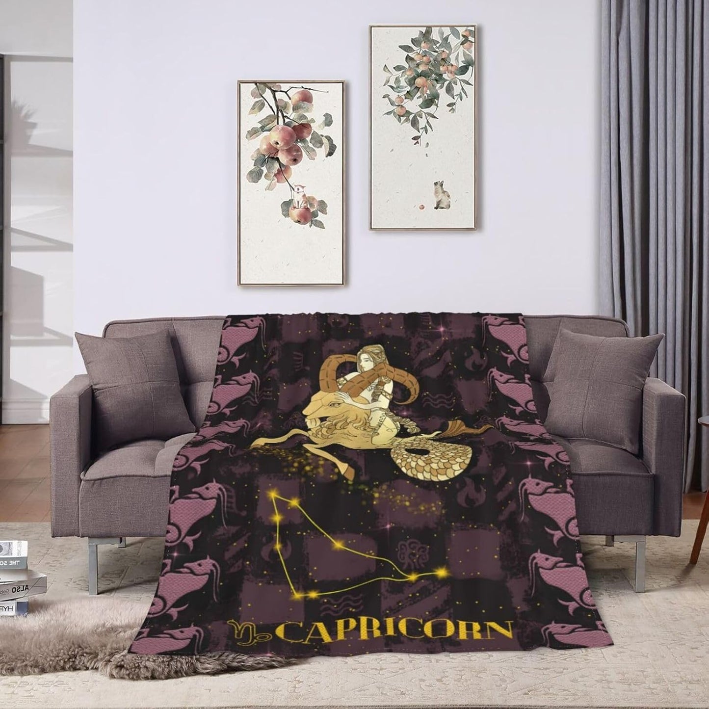 Constellation Capricorn Throw Blanket Flannel Zodiac Sign for Couch Bed Sofa Fuzzy Travelling Car for Women Man (60"x50", Capricorn)