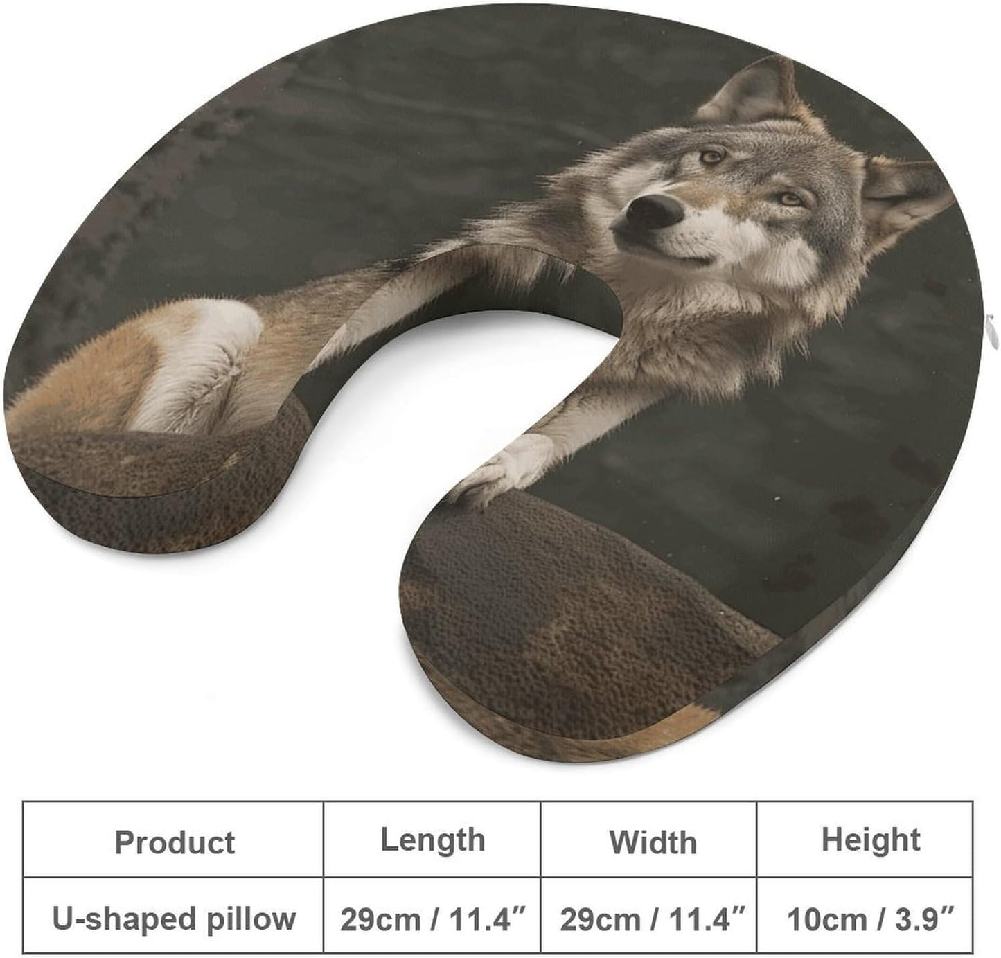 Gray Wolf Neck Pillow Memory Foam U Shaped Pillows Portable Pillows for Shoulder Travel Head Support Pillow with Concealed Zipper for Airplane Car Home Office