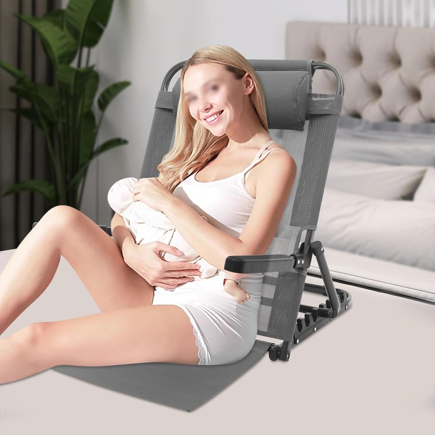 Adjustable Folding Bed Backrest with Pillow & Armrest, 40°-90° Portable Support for Elderly, Pregnant Women & Patients, 400lbs Capacity, Ideal for Reading, Eating & TV (Black)