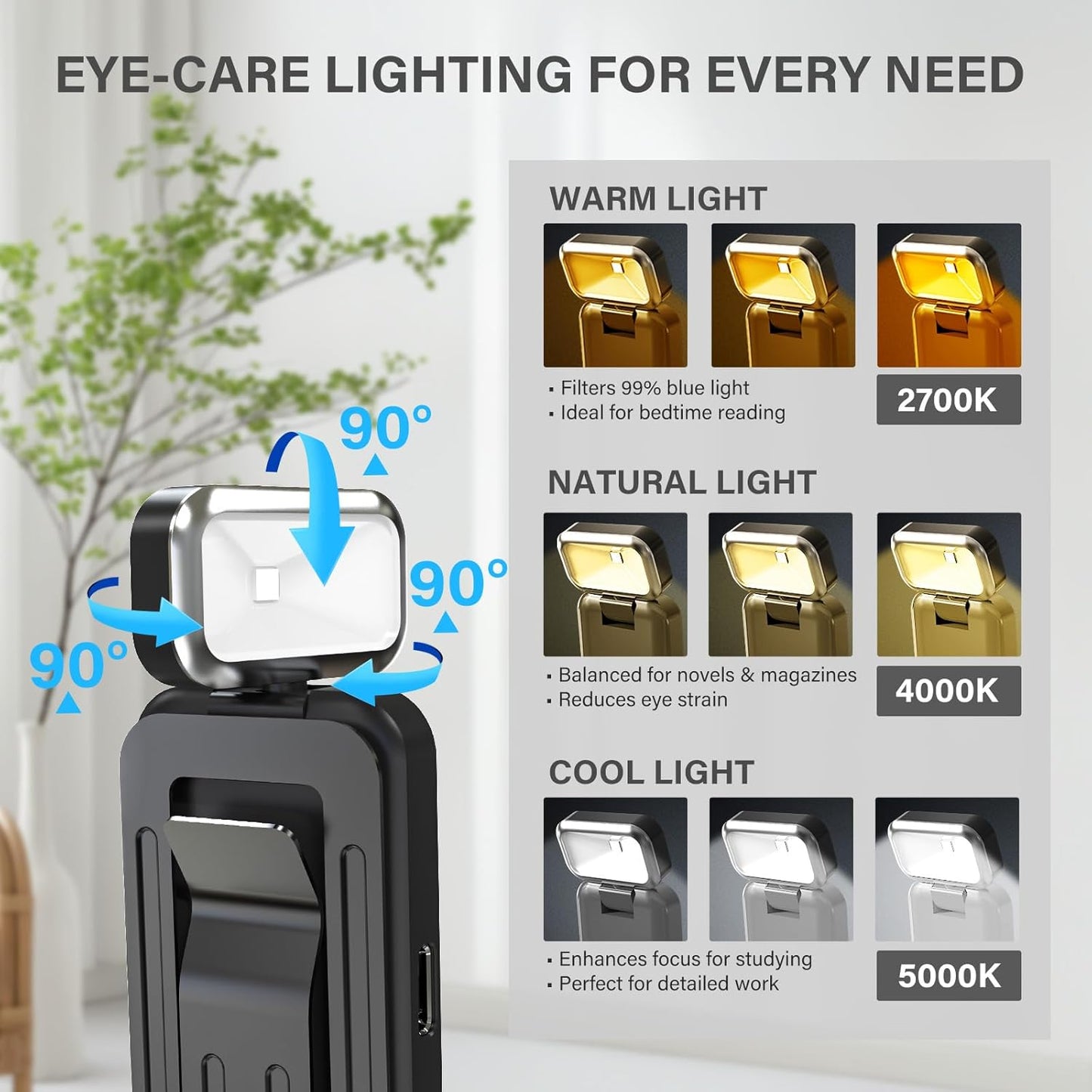 Rechargeable Reading Book Light with Clip & Battery Indicator - 9 Luminescence Mode Book Lamp for Night Reading in Bed, Portable 1.6 Oz Ultralight, Stocking Stuffers for Kids, Book Lovers