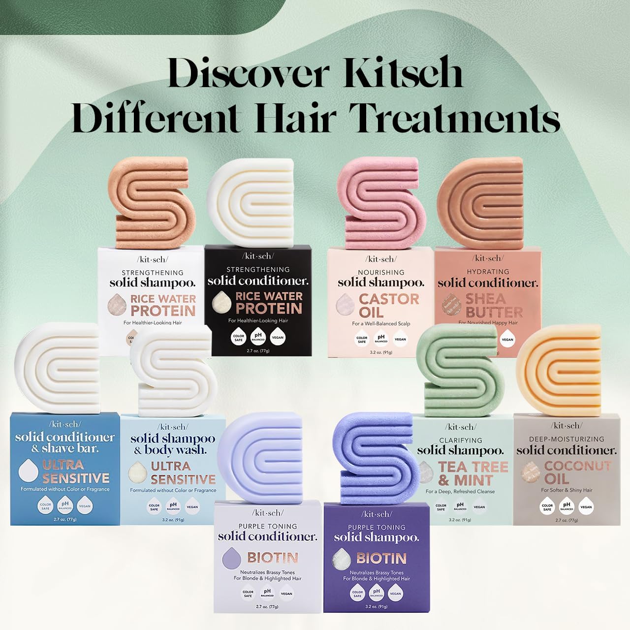 Kitsch Rosemary & Biotin Shampoo and Conditioner Set for Hair Growth - Strengthening, Thickening & Volumizing Shampoo and Conditioner Bar - Paraben, Sulfate & Silicone Free - 2 pack