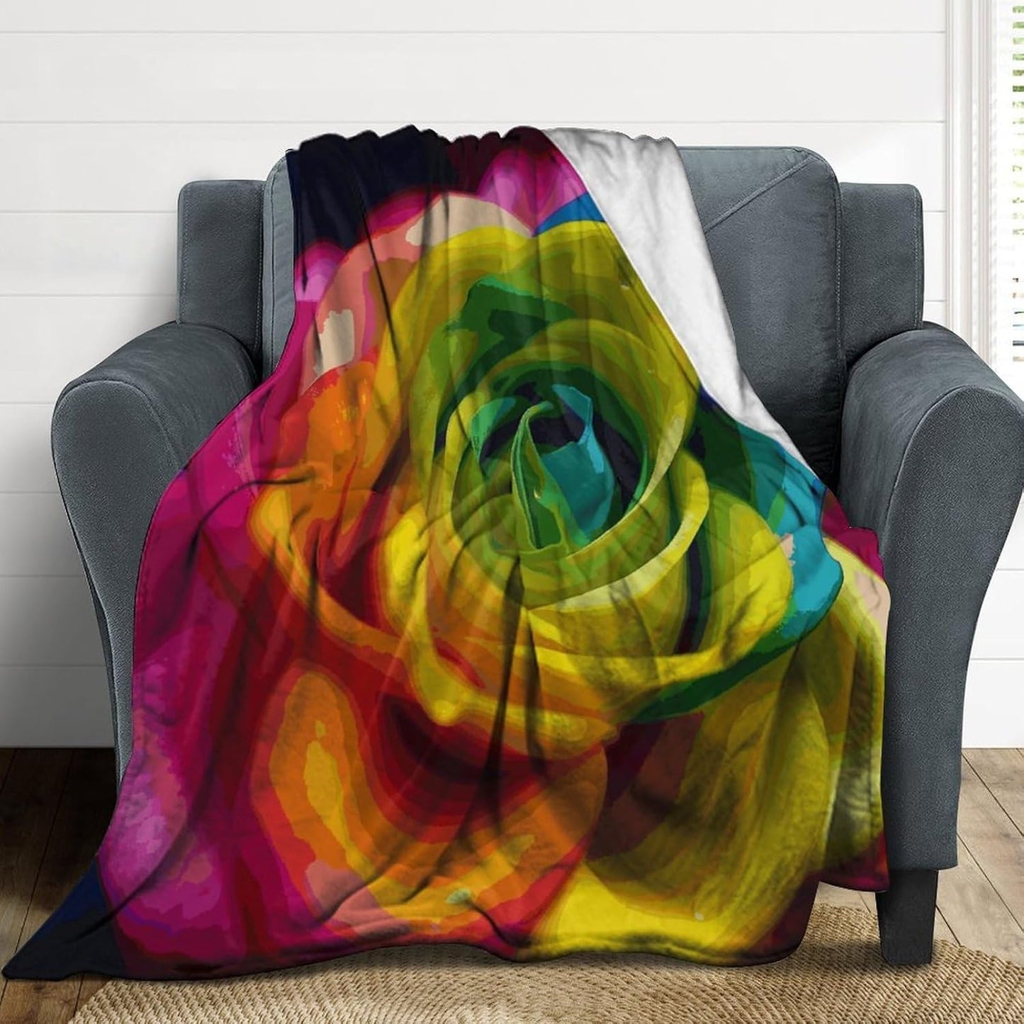 Rainbow Flower Blanket Super Soft Lightweight Throw Blanket Cute Cozy Warm Bed Blanket Decorative Fuzzy Blanket All-Season Home Decor Gift for Sofa Couch Living Room 60"*80"（150 * 200cm）