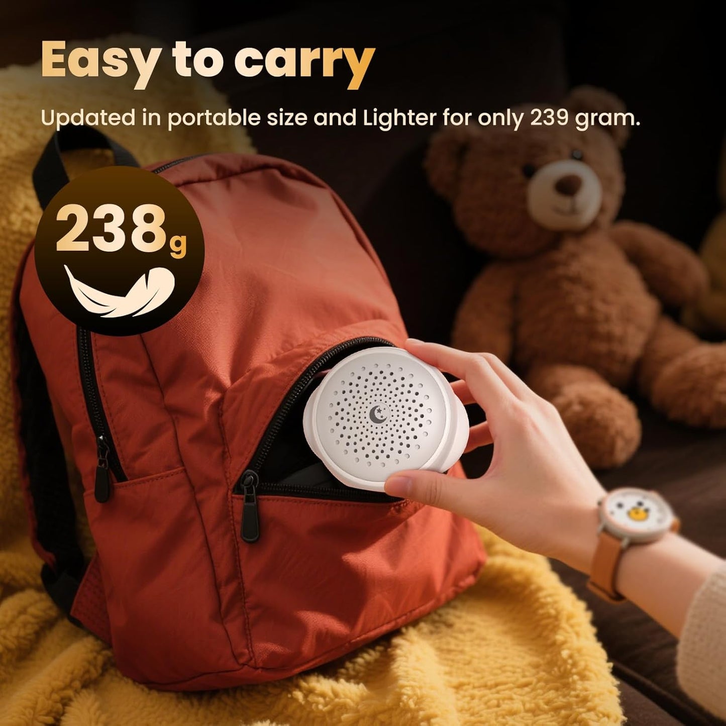 White Noise Sound Machine for Baby Sleep, 27 Soothing Sounds, Brown Noise, 24H Battery, 3 Warm Night Light Modes, 11 Color Lamp, Timer, Memory Function, Portable for Travel