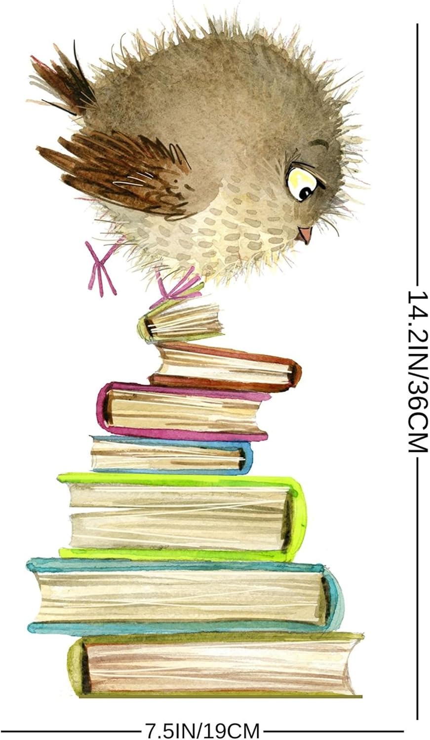 Owls & Books Wall Decals,Cute Animal Wall Stickers, Educational Peel and Stick Wallpaper for Kids Room,Reading Nook,Library Classroom Decor (E)