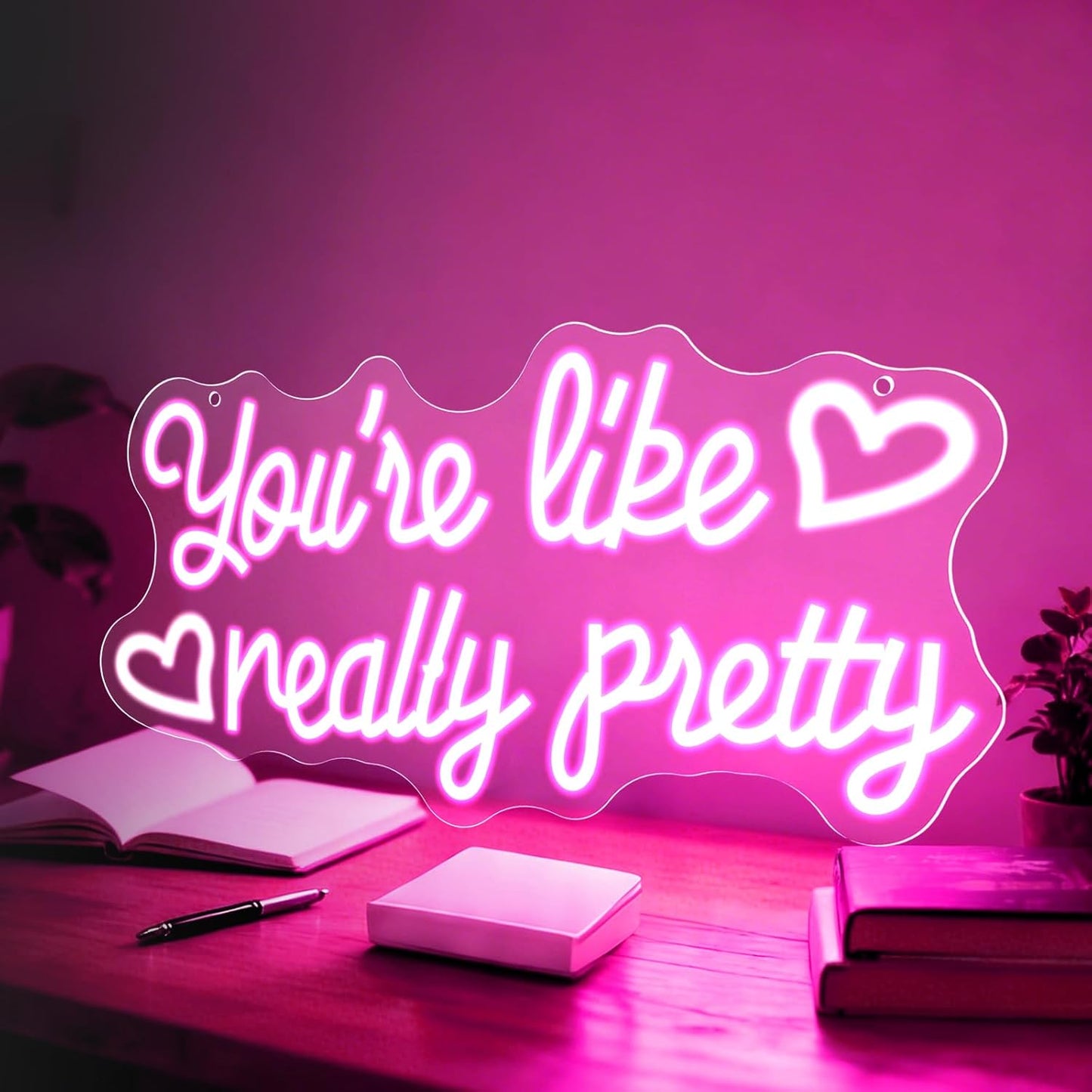 You're Like Really Pretty Neon Sign, 16.5 * 7.8 Inches Led Sign, Neon Signs for Wall Decor with Dimmable Switch, USB Power Light up Sign, Pink Neon Lights for Teen Girls Bedroom, Salon, Party