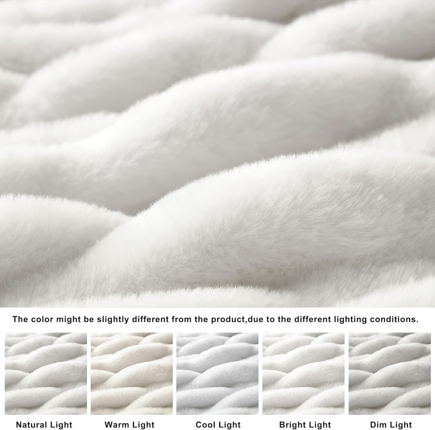 WDCOZY Ruched Faux Fur Throw Blanket Soft Cozy Fluffy Luxurious Blankets Couch Bed Sofa Chair Home Decor Warm Furry Fall Winter Plush Rabbit Fur Bubble Blanket 50" x 60", Ivory Cream White