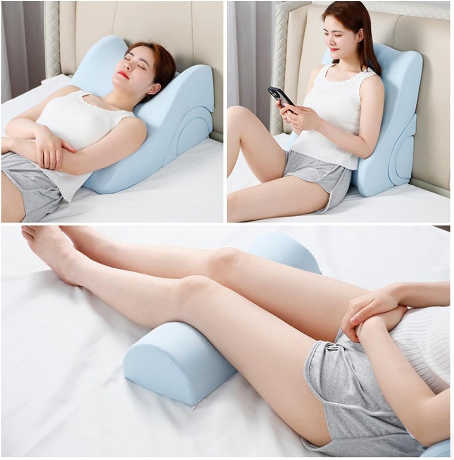 Ergonomic Neck Pillow, Memory Foam Wedge Reading Pillow for Bed, Adjustable Memory Foam Body Positioners for Leg, Knee Back Pain Relief Elevated Pillows, Removable Washable Cover(Green)