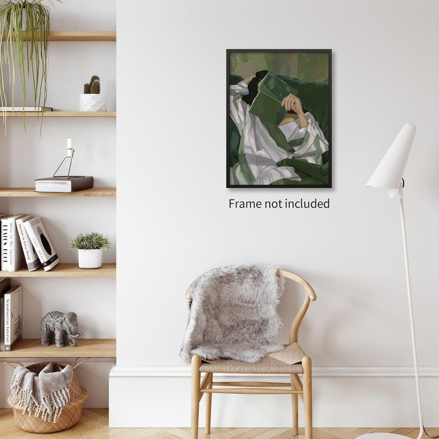 Trendy Women Reading Book Posters Emerald Green Wall Art Abstract Striped Decor Modern Feminine Canvas Prints Minimalist Woman Portrait Pictures Aesthetic for Living Room Bedroom House 12x16in Unframed