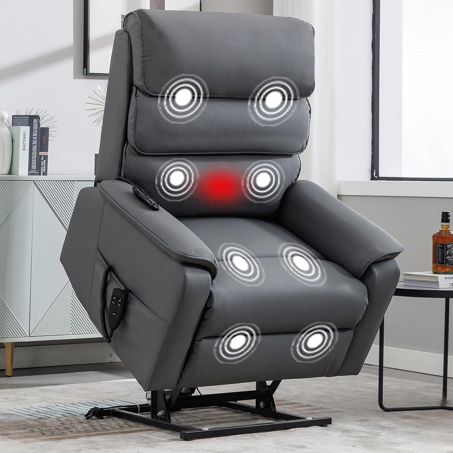 Power Lift Recliner Chair with Dual Motor, Leather Electric Recliner with Heat and Massage, Infinite Position Ergonomic Recliner for Elderly Adults, Living Room Bedroom Chair