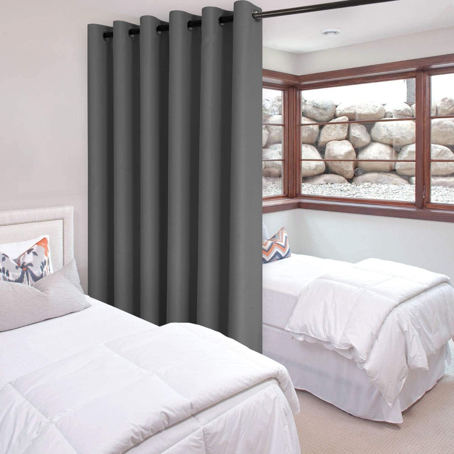 DWCN Dark Grey Privacy Room Divider Curtain Thermal Blackout Curtain for Patio Door, Living Room, Bedroom Partition and Shared Office Space, 1 Grommet Curtain Panel, 8.3ft Wide x 7ft Tall