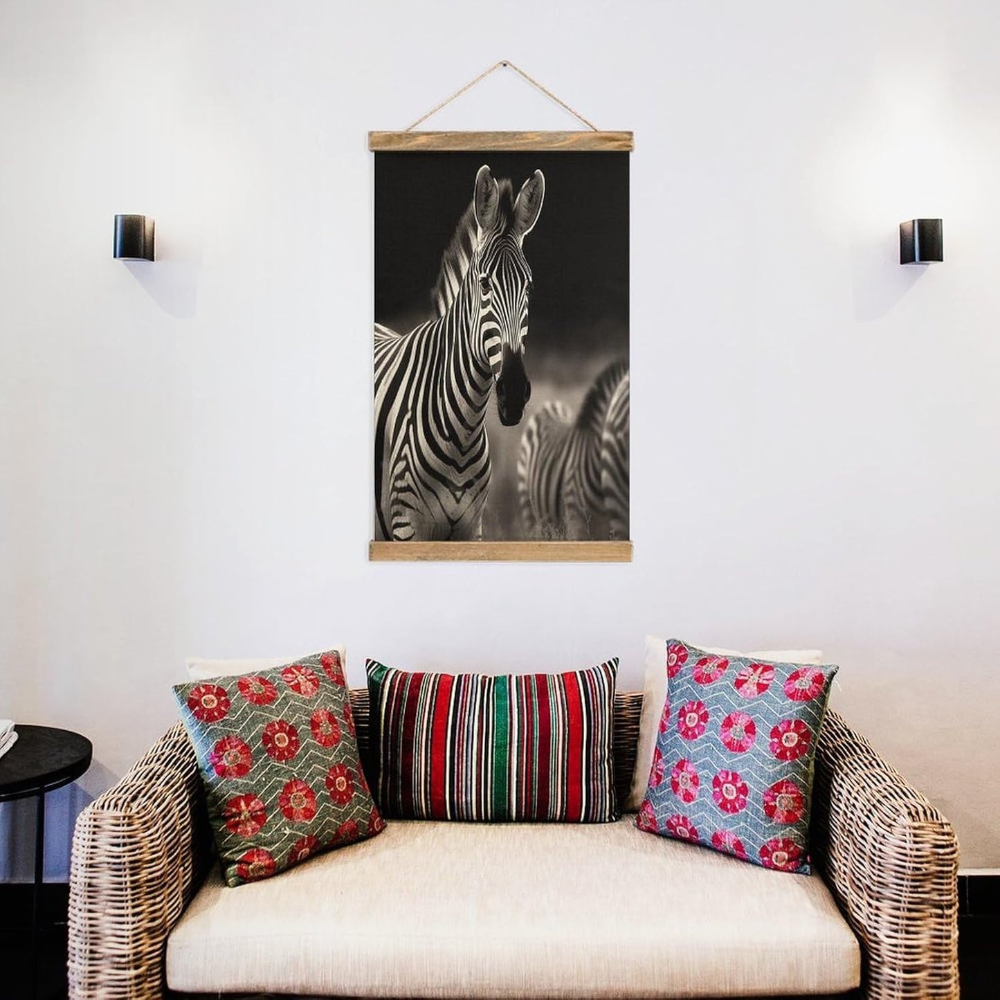 Vintage Wild Animals Zebra Poster with Wooden Frame Personalized Linen Hanging Scroll Painting Rustic Wall Hanging Illustrative Modern Artwork Decor for Home Living Room Bedroom Office