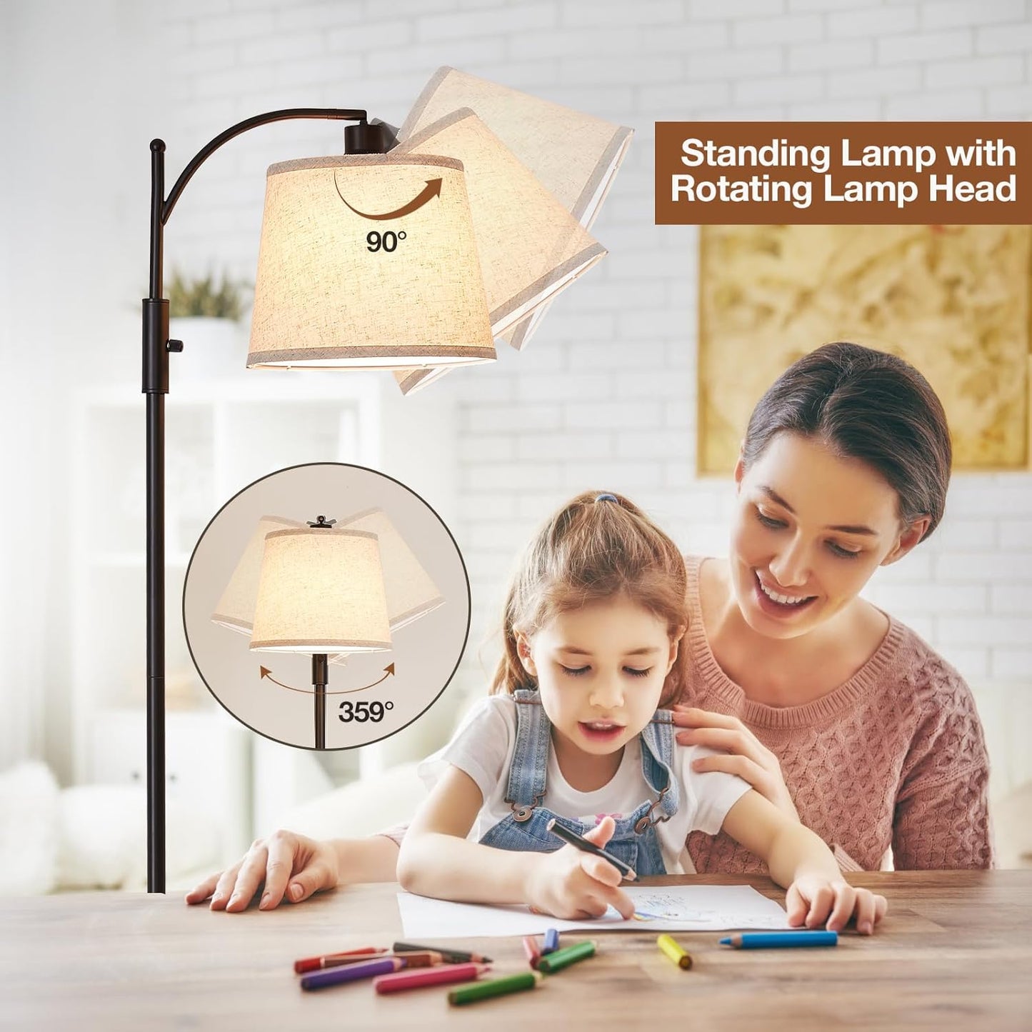 AIDENOEY Smart Floor Lamp with Side Table | Stepless Dimming, RGB Multi-Color | Adjustable Swivel Head | Voice Control with Alexa & Google Assistant |Black Lamp for Living Room,Bedroom,Home Office